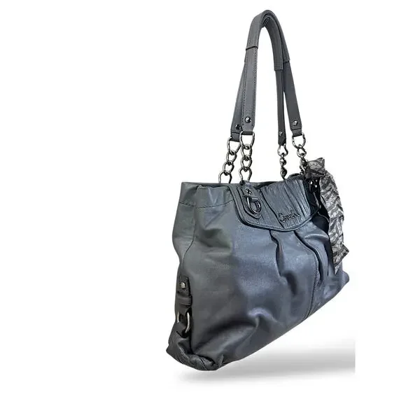 Coach Ashley Ruched Leather Satchel Gray Chain Shoulder Bag - Picture 4 of 15